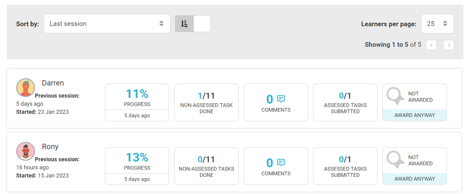 Focus facilitation actions with sort and filter