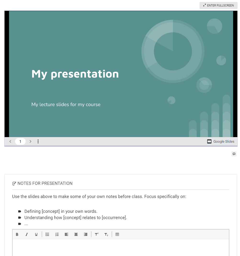 Essay task below presentation asks learners to make notes focusing specifically on defining [concept] in their own words and understanding how [concept] relates to [occurence].]]]