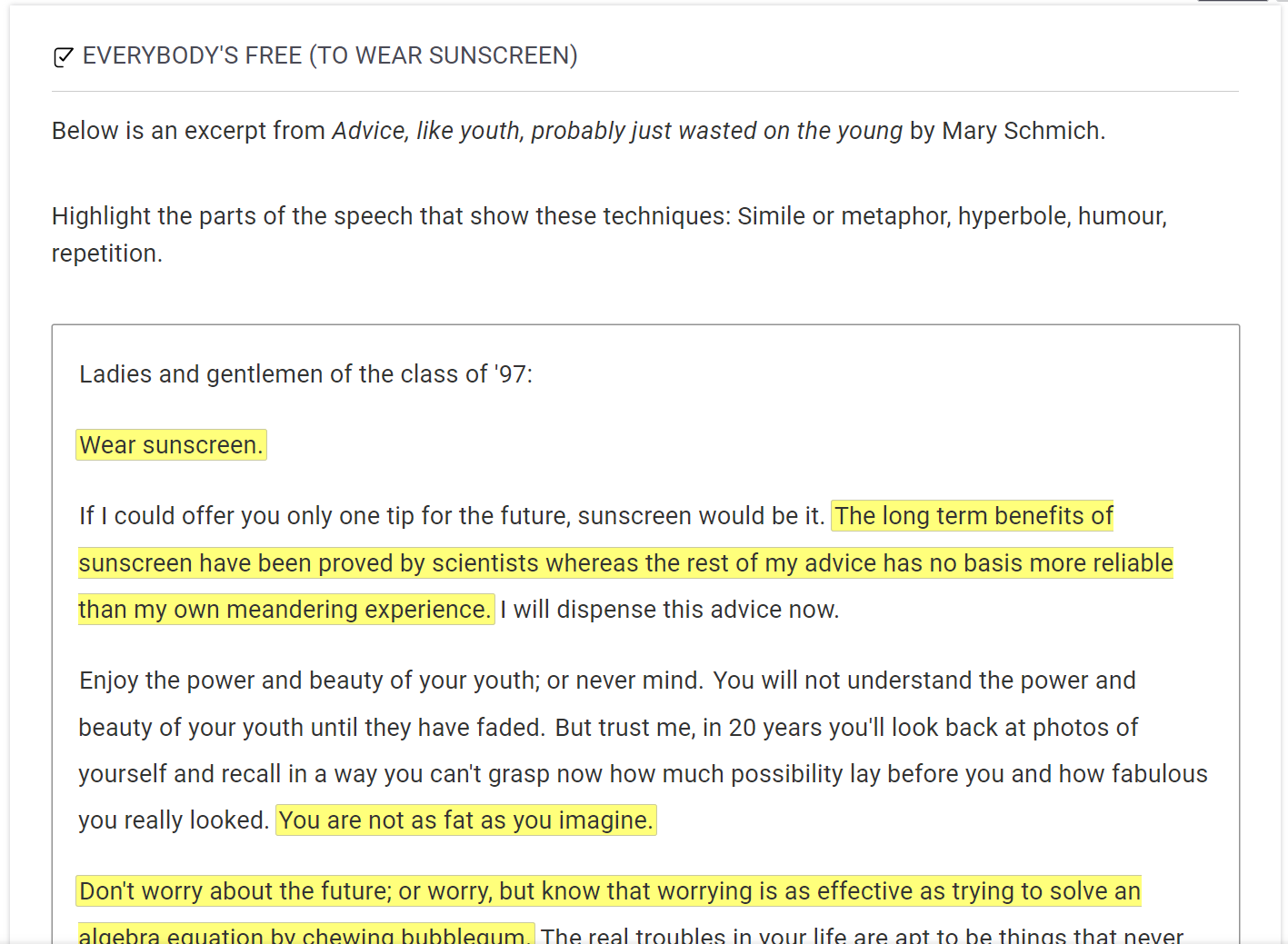 Highlight task shows highlighted elements of the speech in yellow.